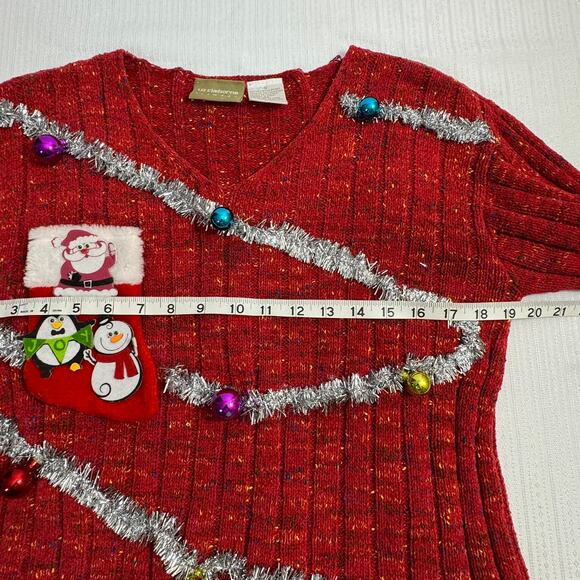 LIZ CLAIBORNE Womens Small Red Multicolor Handmaid Ugly Christmas Sweater V-Neck - Picture 4 of 10